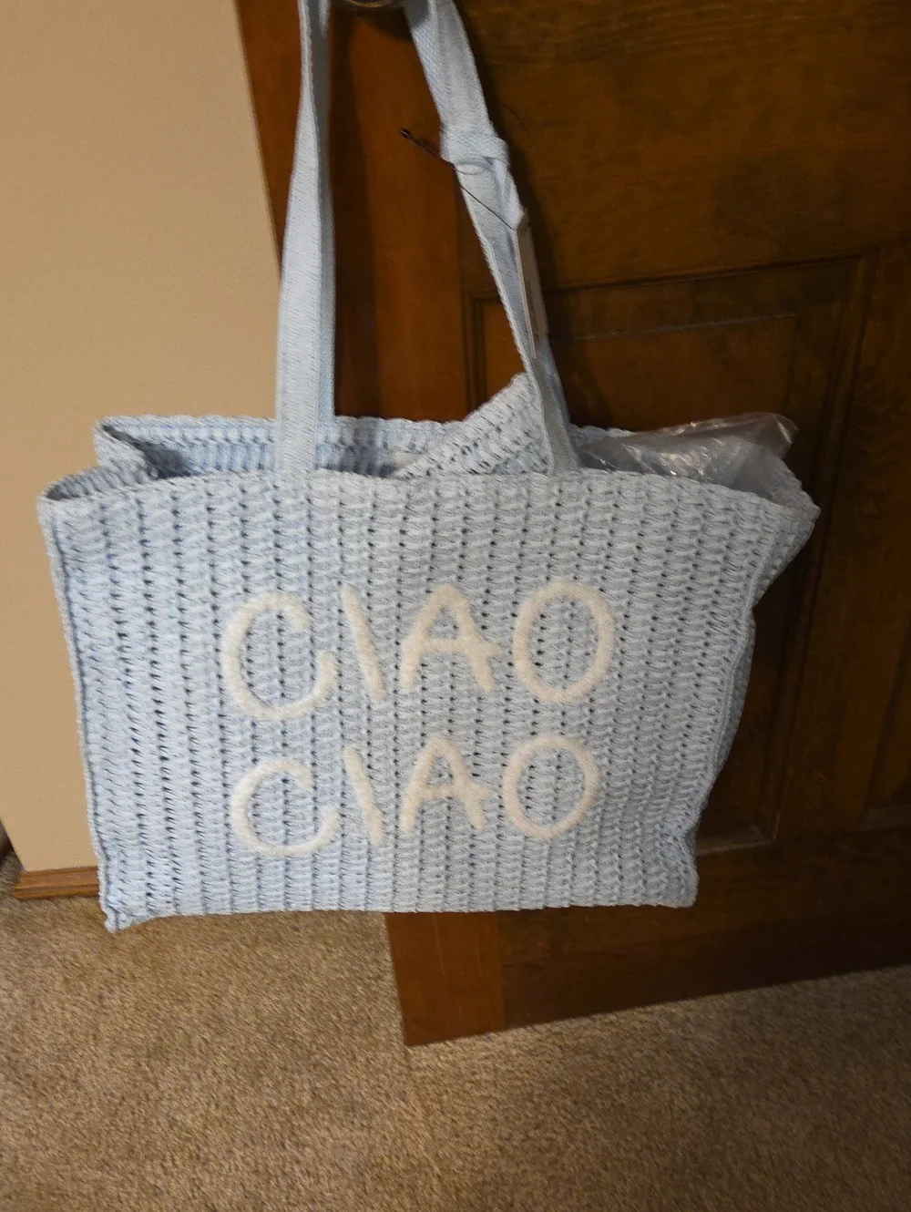 Light Blue 'CIAO CIAO' Woven Tote Bag